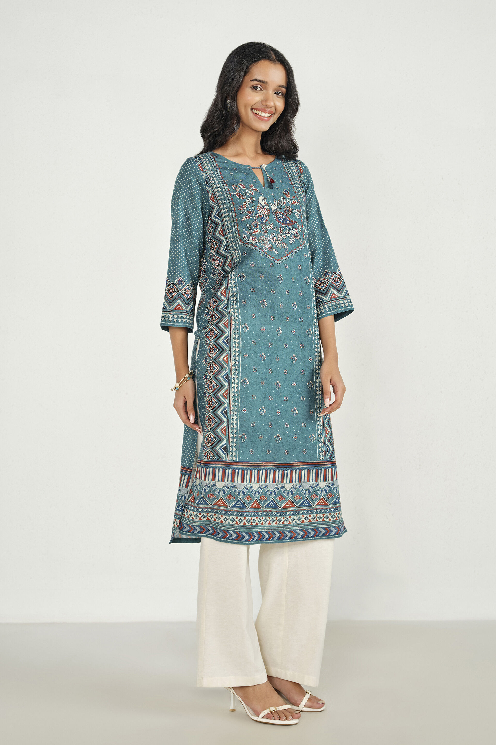Birdsong Blue Printed Kurta, Powder Blue, image 2